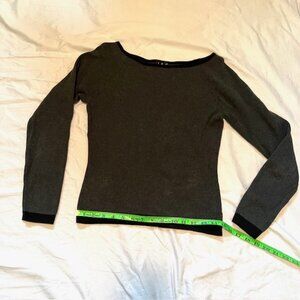 INC  cotton dark gray tipped black boat neck sweater